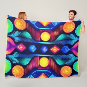 Neon Geometric Mandala Art Fleece Blanket