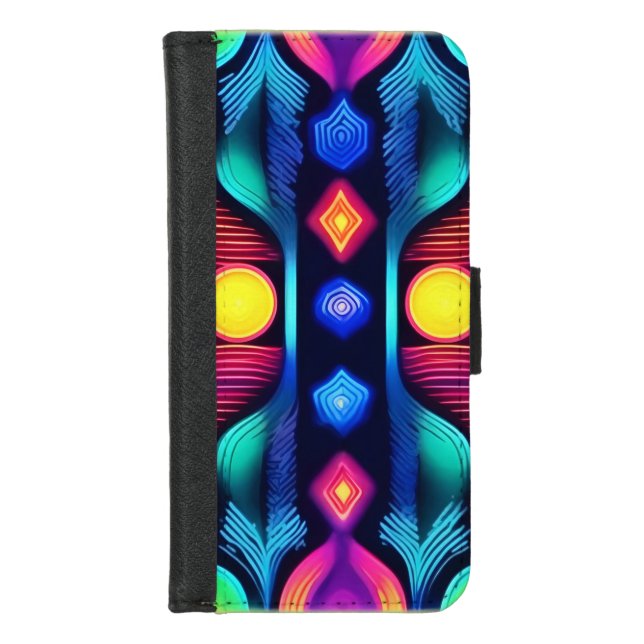 Neon Geometric Mandala Art iPhone Wallet Case (Front)