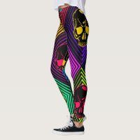 Neon Geometric Colorful Skull Pattern Leggings