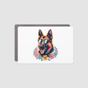 Neon German Shepherd with Sunglasses Car Magnet