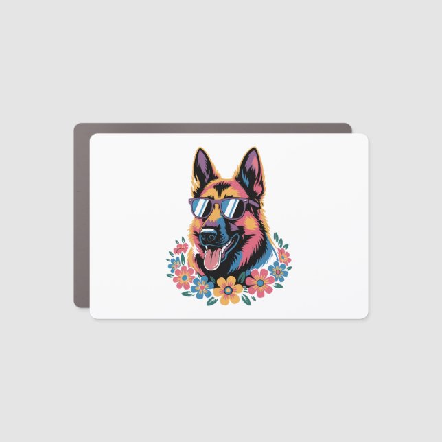 Neon German Shepherd with Sunglasses Car Magnet (Front)