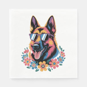 Neon German Shepherd with Sunglasses Napkins