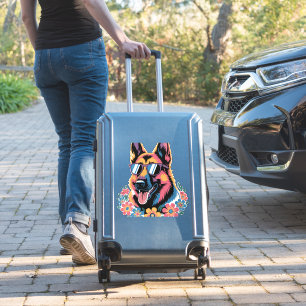 Neon German Shepherd with Sunglasses Sticker