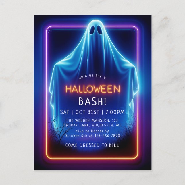 Neon ghost halloween postcard (Front)
