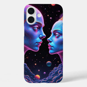 Neon ghost space- blue and purple halloween scary iPhone 16 plus case
