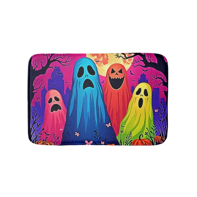 Neon Ghosts' Halloween Party Design Bath Mat (Front)