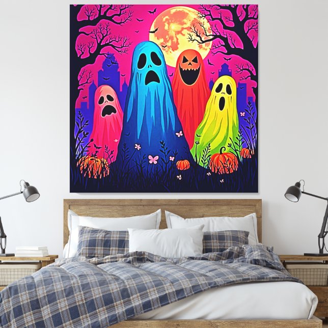 Neon Ghosts' Halloween Party Design Canvas Print (Insitu(Bedroom))