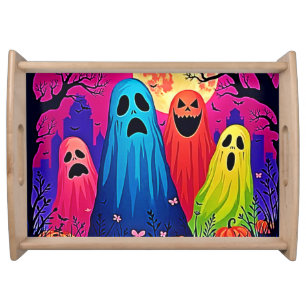 Neon Ghosts' Halloween Party Design Serving Tray
