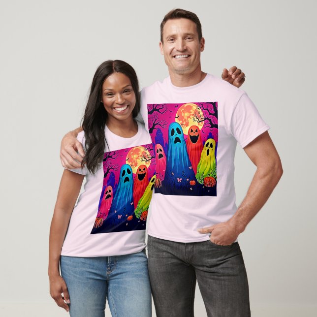 Neon Ghosts' Halloween Party Design T-Shirt (Unisex)