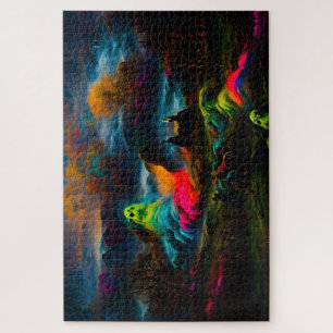Neon Ghosts in a Haunted Fantasy Landscape Jigsaw Puzzle