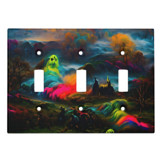 Neon Ghosts in a Haunted Fantasy Landscape Light Switch Cover