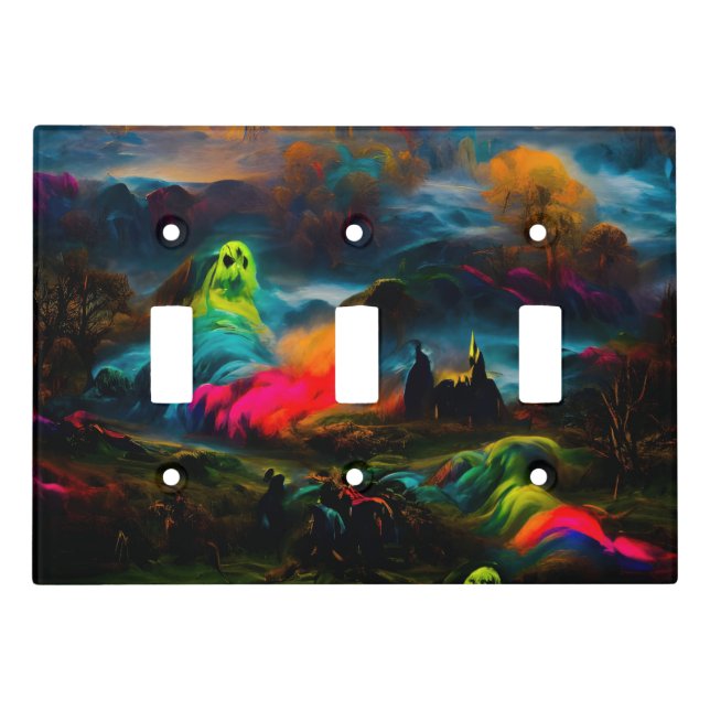 Neon Ghosts in a Haunted Fantasy Landscape Light Switch Cover (Front)