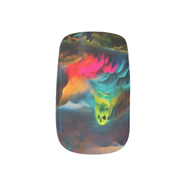Neon Ghosts in a Haunted Fantasy Landscape Minx Nail Art (Left Thumb)