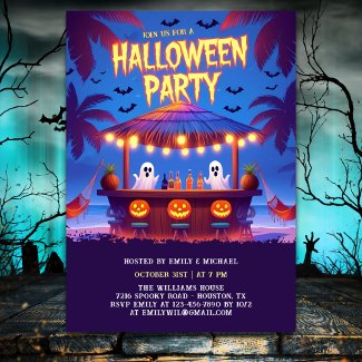 Neon Ghosts & Pumkins Tropical Bar Halloween Party
