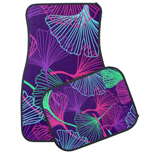 Neon Gingko Leaves: Bright Floral. Car Floor Mat (Set)