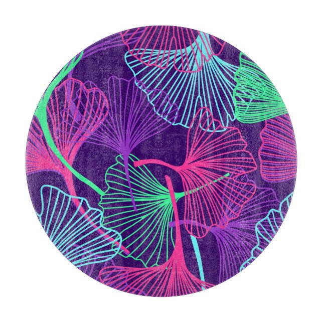 Neon Gingko Leaves: Bright Floral. Cutting Board (Front)