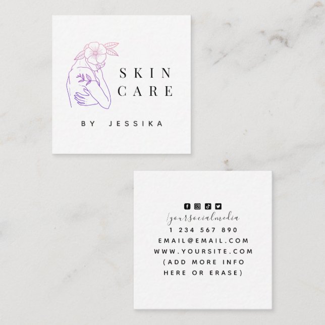 Neon Girl Aesthetics &Social Media Skincare Beauty Square Business Card (Front/Back)