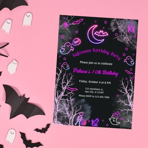 Neon Girl Halloween Birthday Any Year Invitation