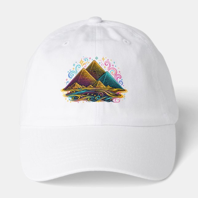 Neon Giza Pyramids Line Art Cap (Front)