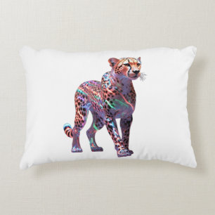 Neon Glass Cheetah Art – Colorful Energy Speed Ani Accent Pillow