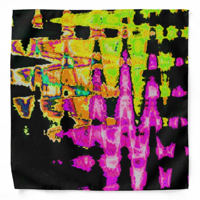 Neon Glitch Abstract Art Poster Print Bandana (Front)