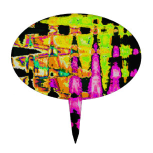 Neon Glitch Abstract Art Poster Print Cake Topper