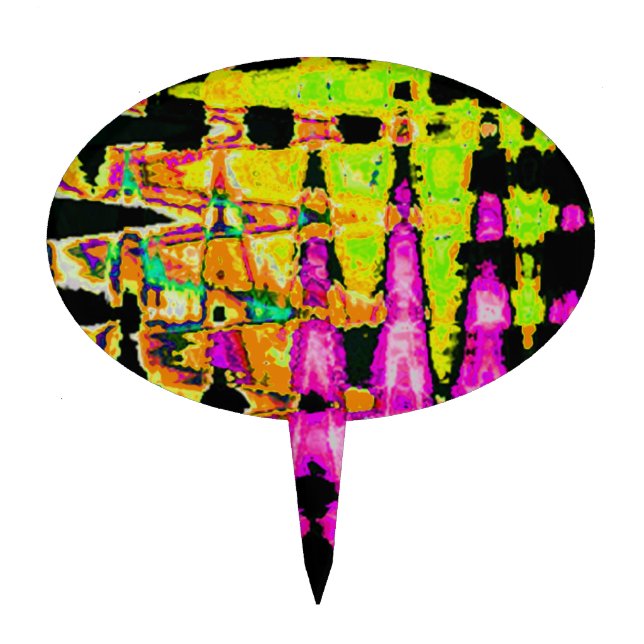 Neon Glitch Abstract Art Poster Print Cake Topper (Front)