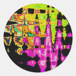 Neon Glitch Abstract Art Poster Print Classic Round Sticker