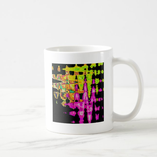 Neon Glitch Abstract Art Poster Print Coffee Mug (Right)