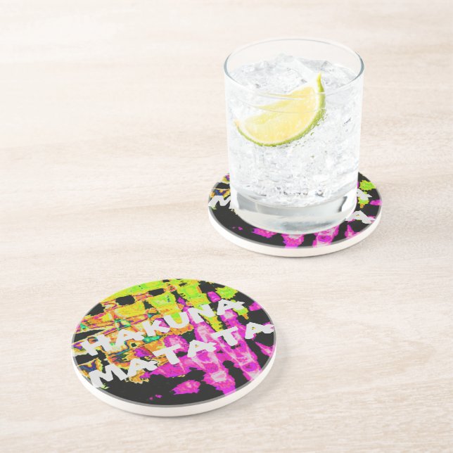 Neon Glitch Abstract Art Poster Print Drink Coaster (Side)