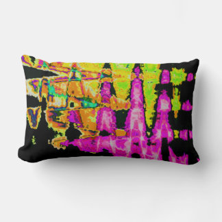 Neon Glitch Abstract Art Poster Print Lumbar Pillow