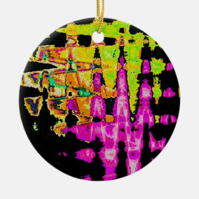 Neon Glitch Abstract Art Poster Print Ornament. Ceramic Ornament (Front)