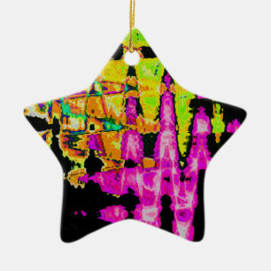 Neon Glitch Abstract Art Poster Print Ornament. Ceramic Ornament
