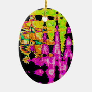 Neon Glitch Abstract Art Poster Print Ornament. Ceramic Ornament