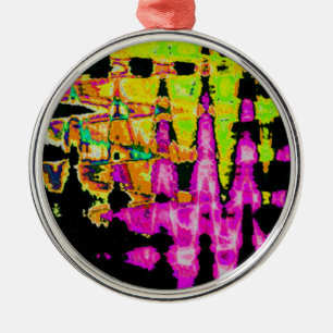 Neon Glitch Abstract Art Poster Print Ornament. Metal Ornament