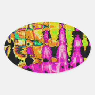Neon Glitch Abstract Art Poster Print Oval Sticker