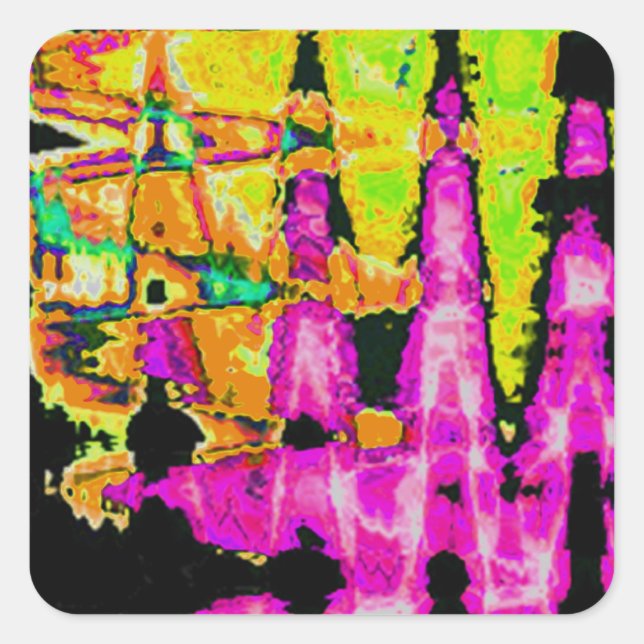 Neon Glitch Abstract Art Poster Print Square Sticker (Front)