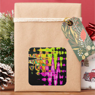 Neon Glitch Abstract Art Poster Print Square Sticker
