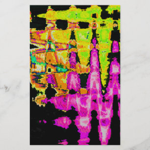 Neon Glitch Abstract Art Poster Print Stationery