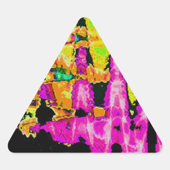 Neon Glitch Abstract Art Poster Print Triangle Sticker (Front)