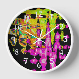 Neon Glitch Abstract Art Poster Print Wall Clock