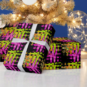 Neon Glitch Abstract Art Poster Print Wrapping Paper