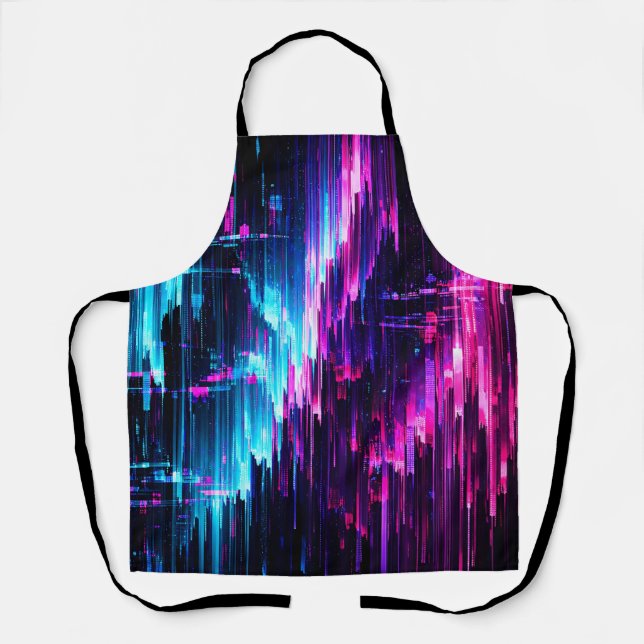 Neon Glitch Data Stream Abstract Apron (Front)
