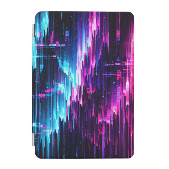 Neon Glitch Data Stream Abstract iPad Mini Cover (Front)