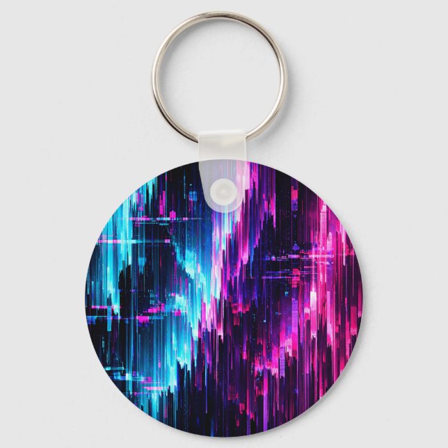 Neon Glitch Data Stream Abstract Keychain (Front)