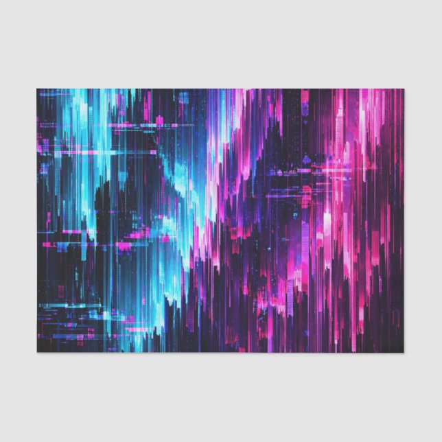 Neon Glitch Data Stream Abstract Tissue Paper (Front)