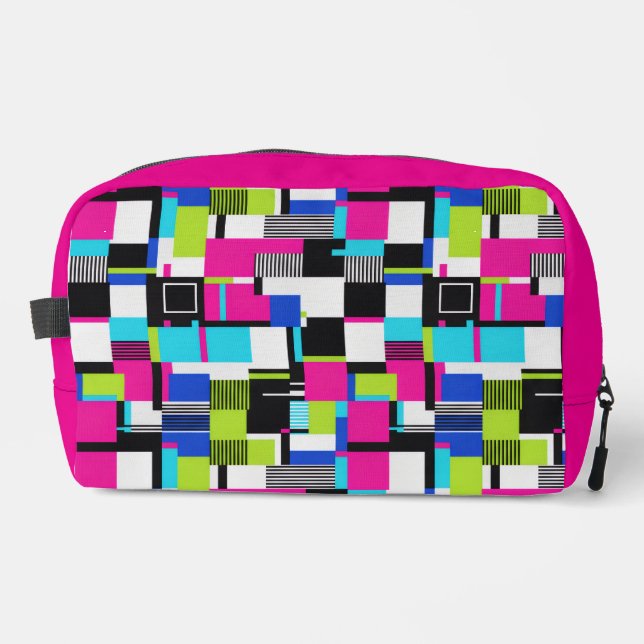 Neon Glitch Geometric Aesthetic Makeup Bag (Front)