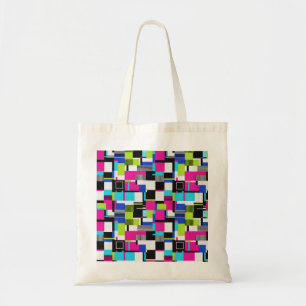 Neon Glitch Geometric Canvas Tote Bag