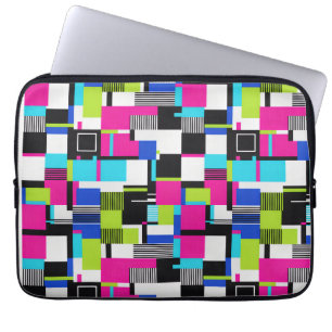 Neon Glitch Geometric Padded Laptop Sleeve