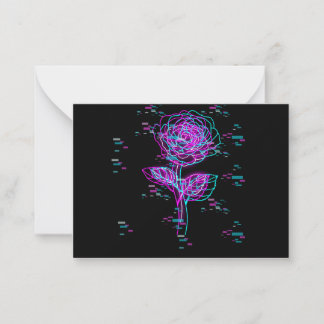 Neon Glitch Rose Design Note Card